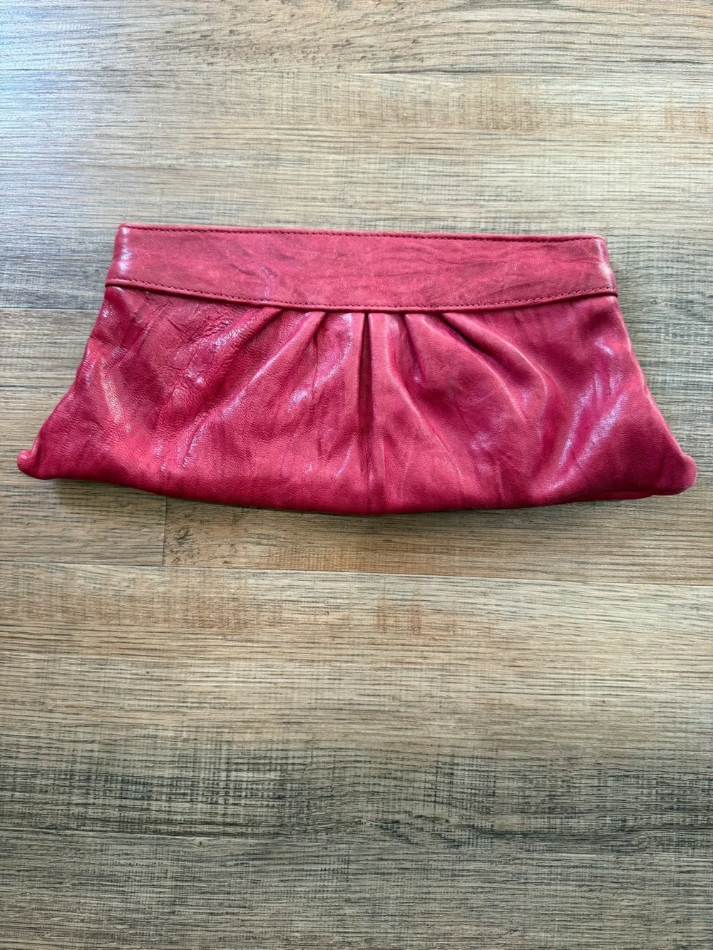 Lauren Merkin Red Leather Pleated Clutch
